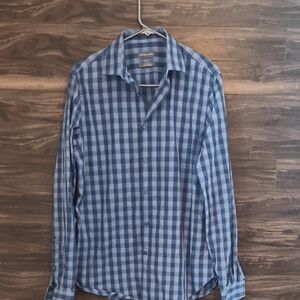 Michael Kors Men’s 100% Cotton Slim Fit Blue Check Dress Shirt - 15.5 34/3